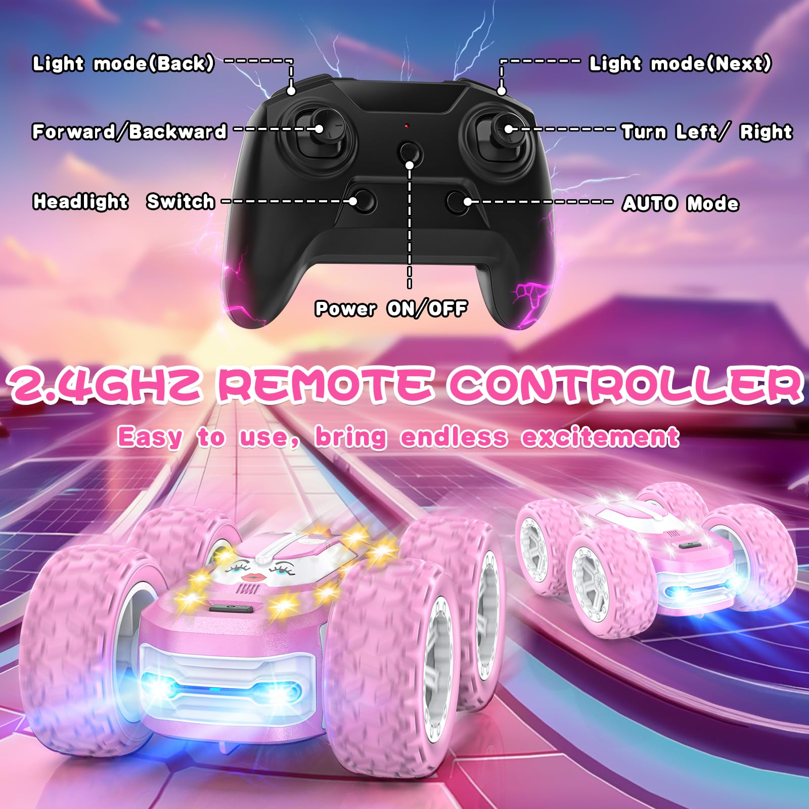 Kazswitle pink RC car 2.4GHz remote enables multiplayer fun