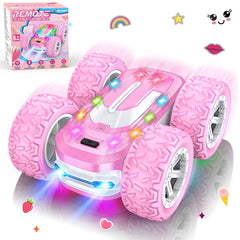 Kazswitle pink remote car front view with bright LEDs for evening play