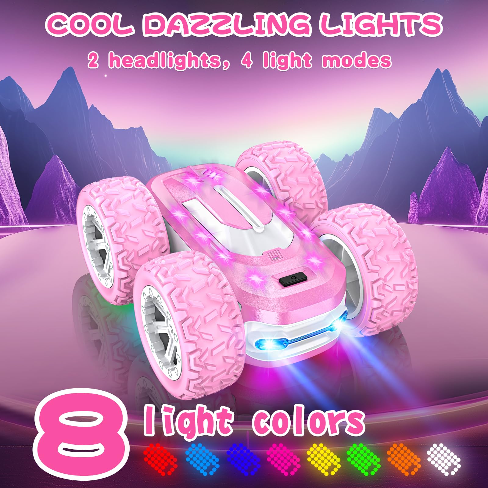 Kazswitle pink remote car LED modes offer customizable lighting for mood-setting play