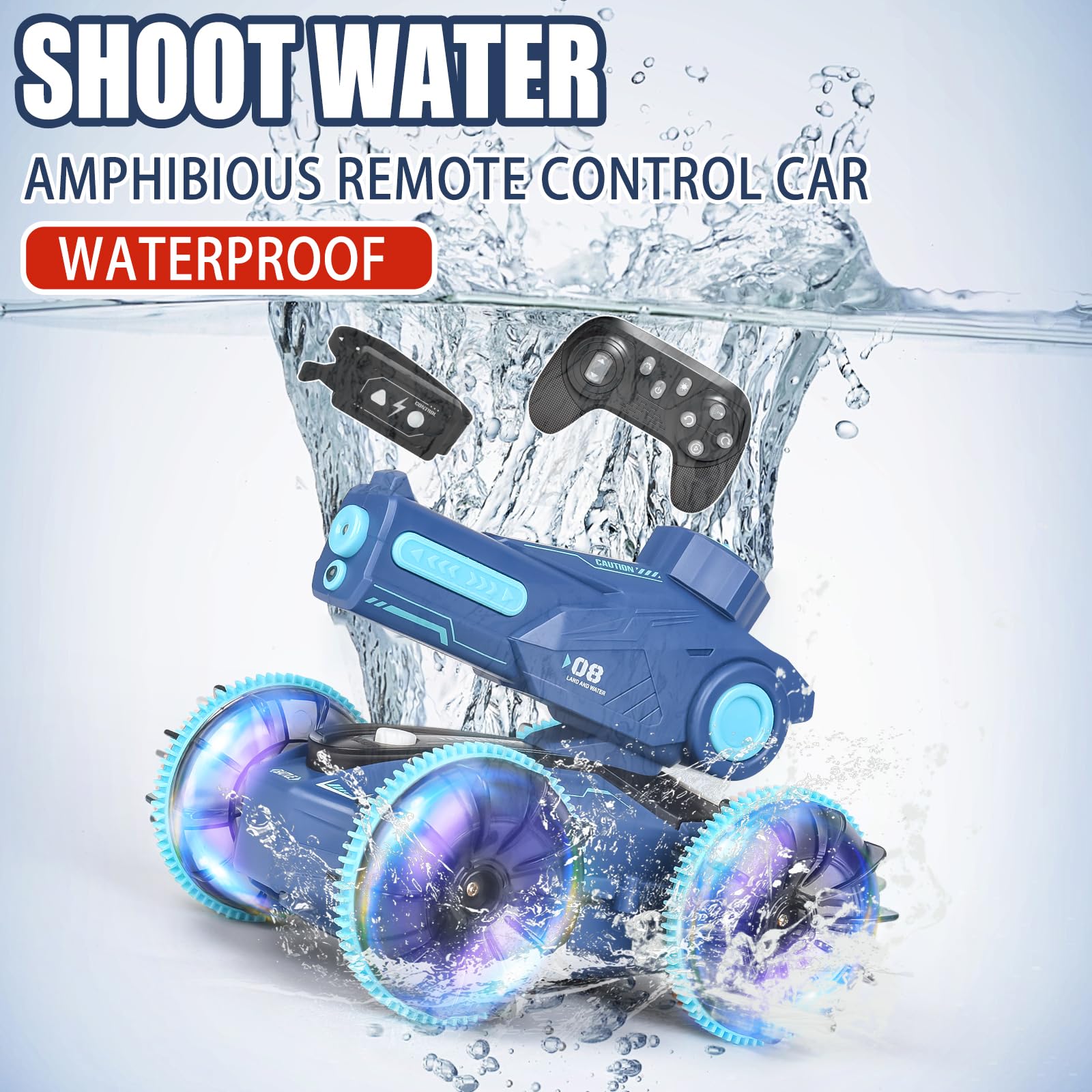 KB KAIBO RC car with water gun in action for pool and lake fun