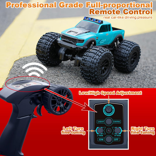 KB KAIBO 8816 RC car in action across grass, sand, and water
