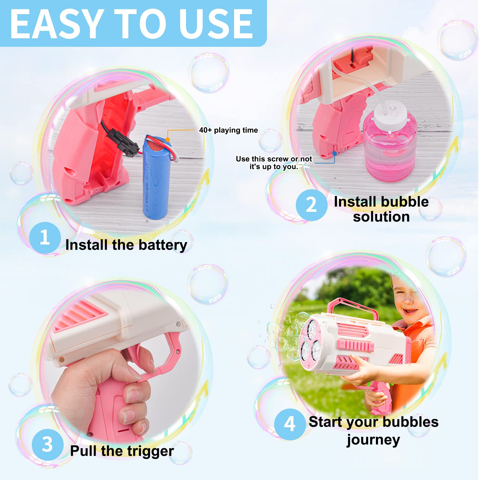 KB KAIBO pink bubble gun ideal gift for birthdays and parties.