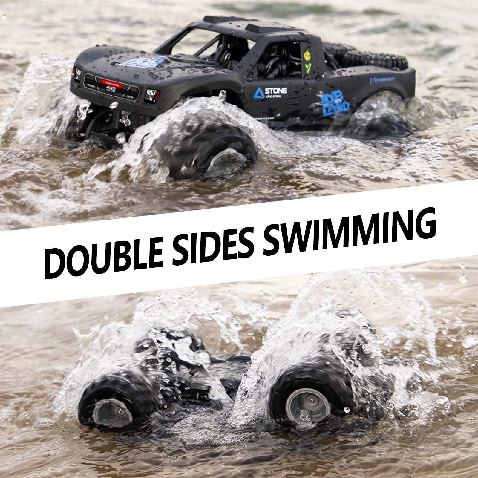 KB KAIBO Monster Truck blue water-ready action shows double-sided capability.
