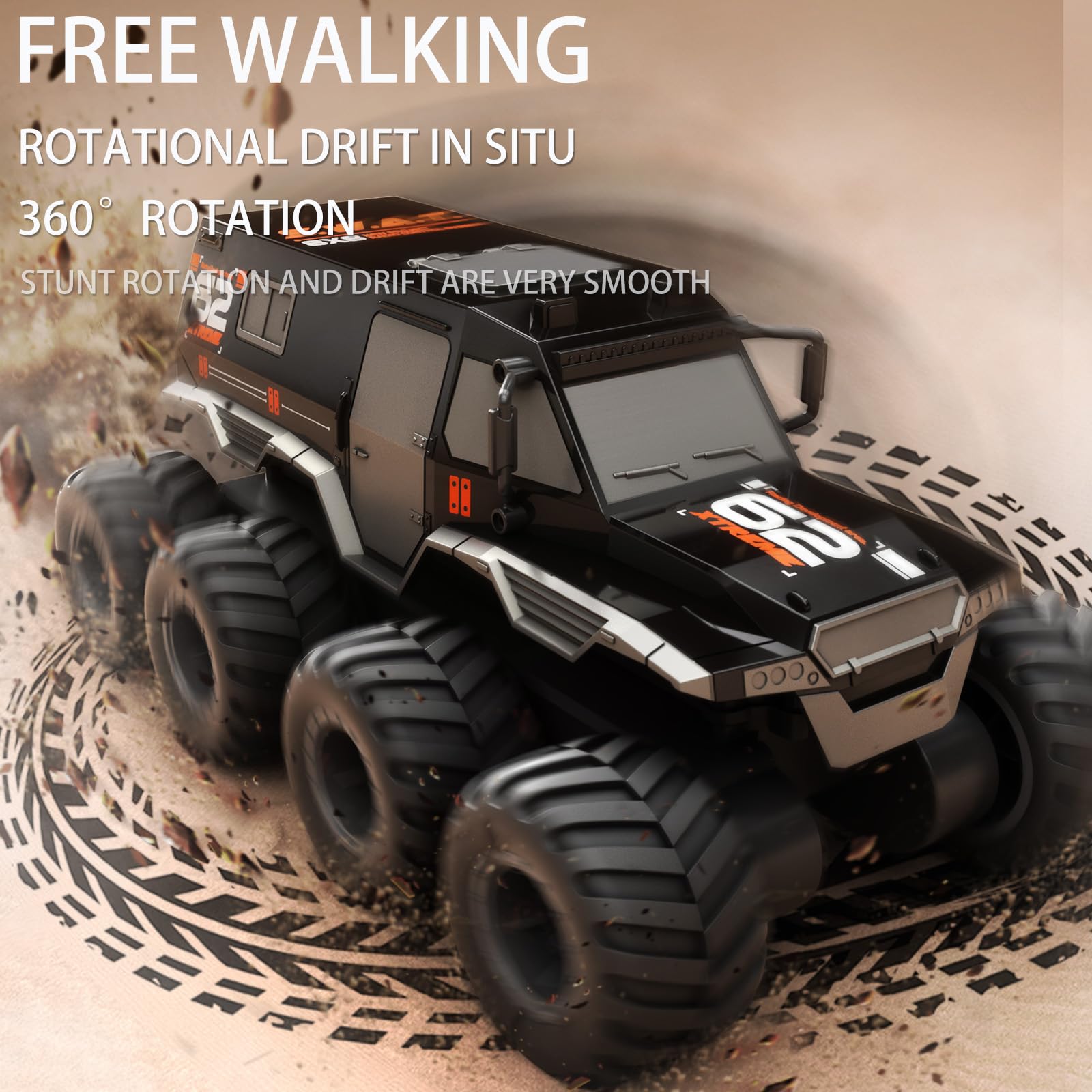 KB KAIBO Monster Trucks 8WD design delivers quick acceleration on rough ground.