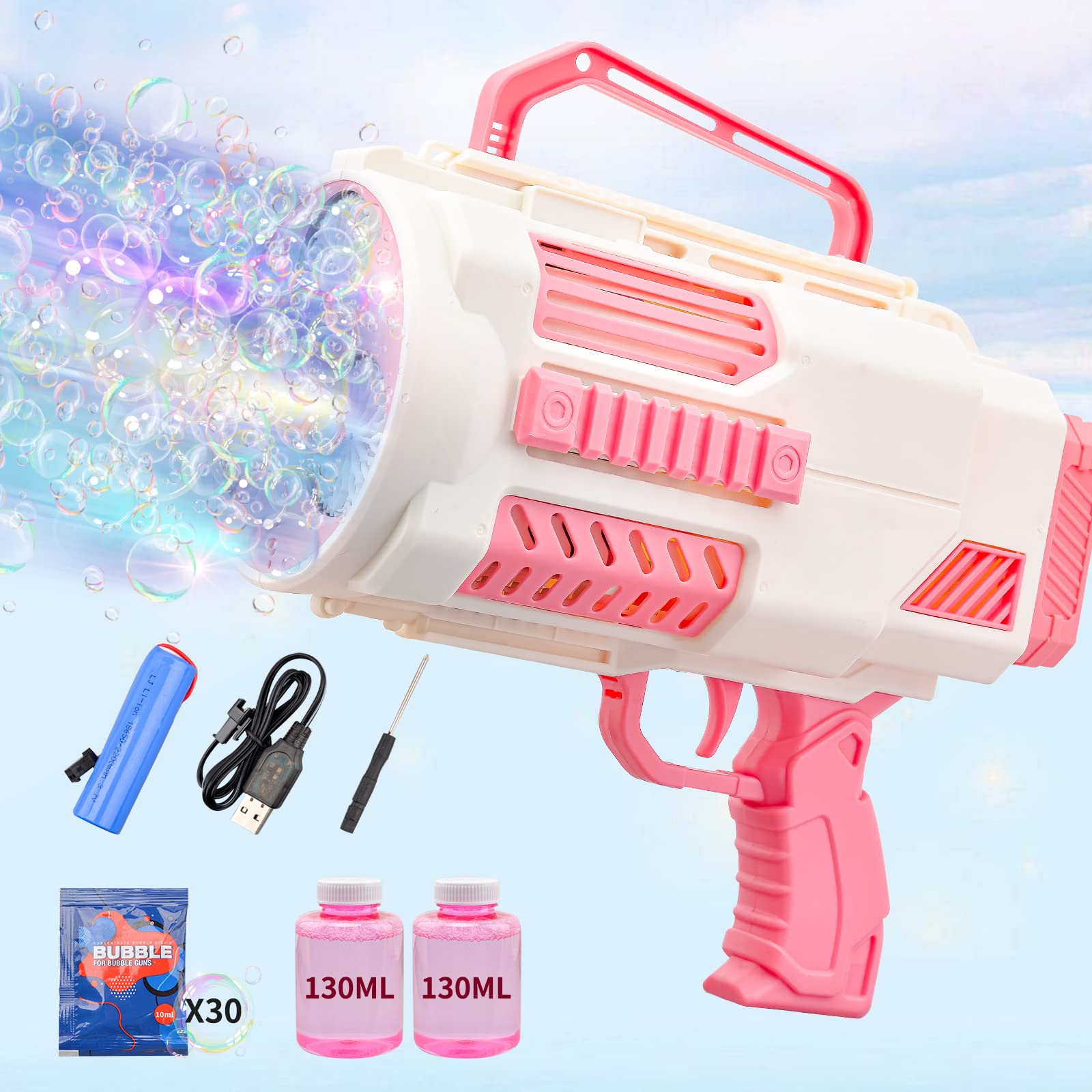 KB KAIBO upgraded bubble gun pink front view for nonstop bubble fun.