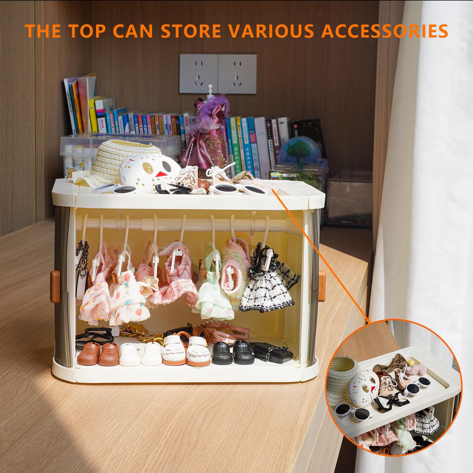 KBBYT versatile organizer for hair bows and cosmetics alongside clothes.