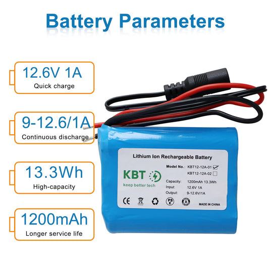 KBT 12V battery pack charger provides reliable top-ups for quick readiness.