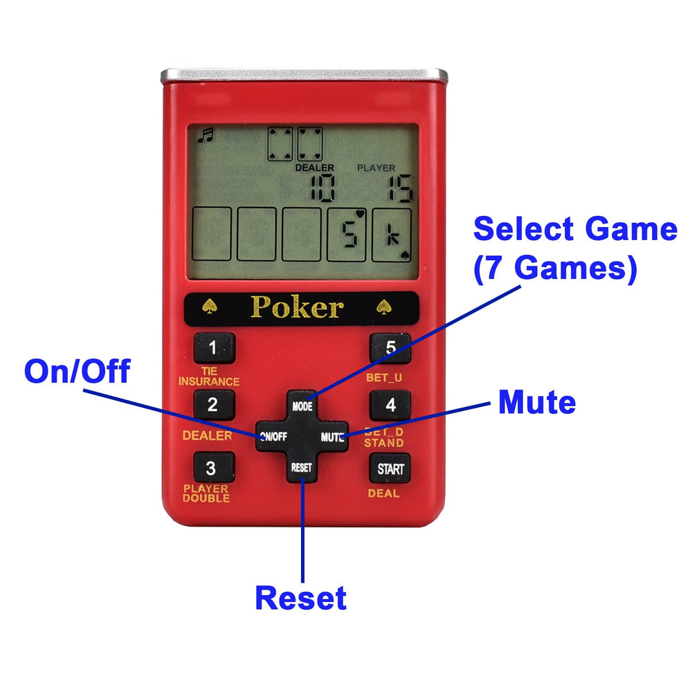 KDSbnk Handheld 7-in-1 Casino Game on/off and mute controls close-up.
