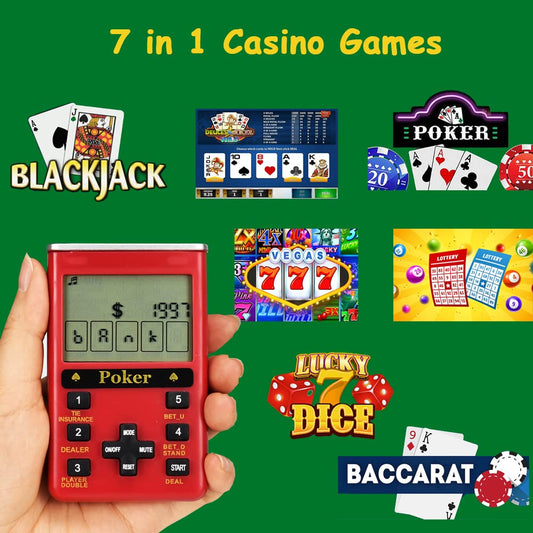 KDSbnk Handheld 7-in-1 Casino Game side view highlights pocket-size portability.