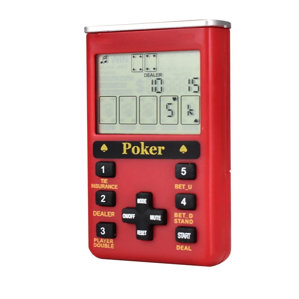 KDSbnk Handheld 7-in-1 Casino Game travel-friendly red device in hand.