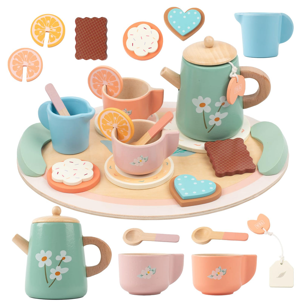 KDSFT Tea Party Set teapot with lid supports imaginative play.