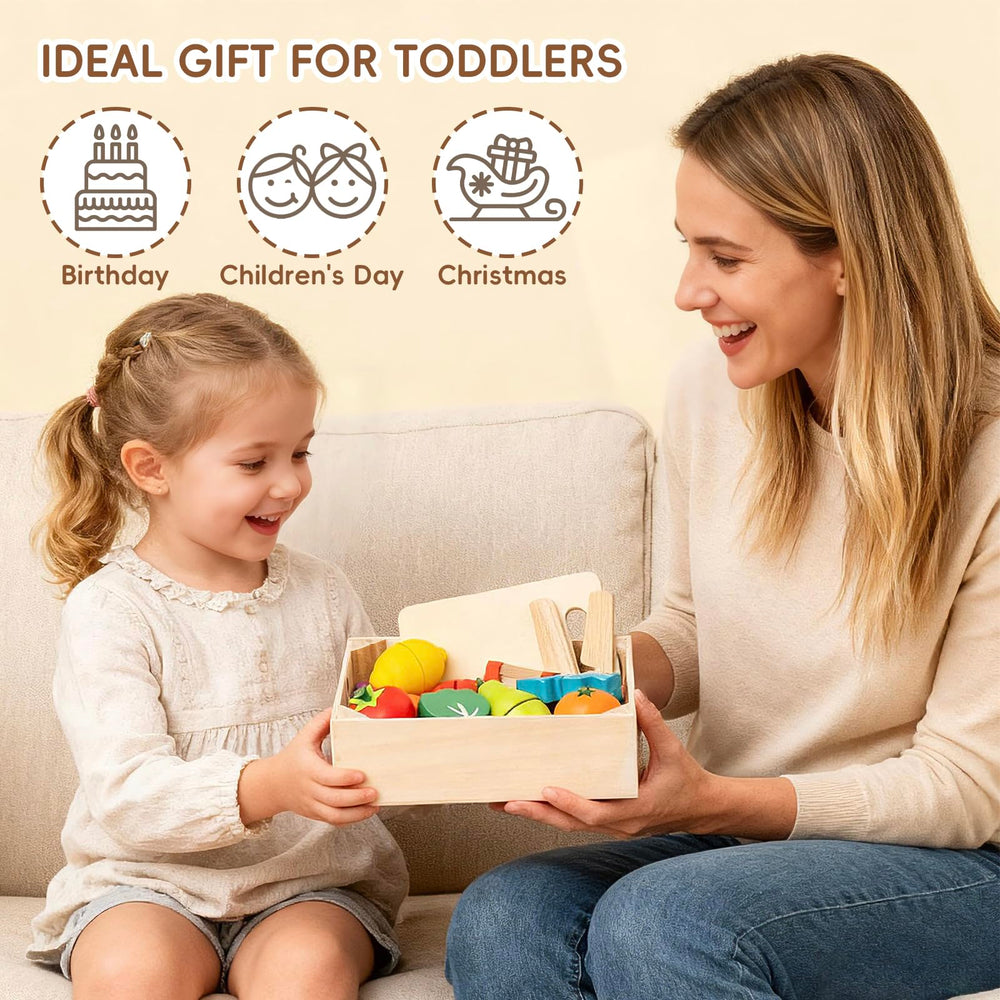 KDSFT wooden play food crunch sound adds realistic pretend cooking.