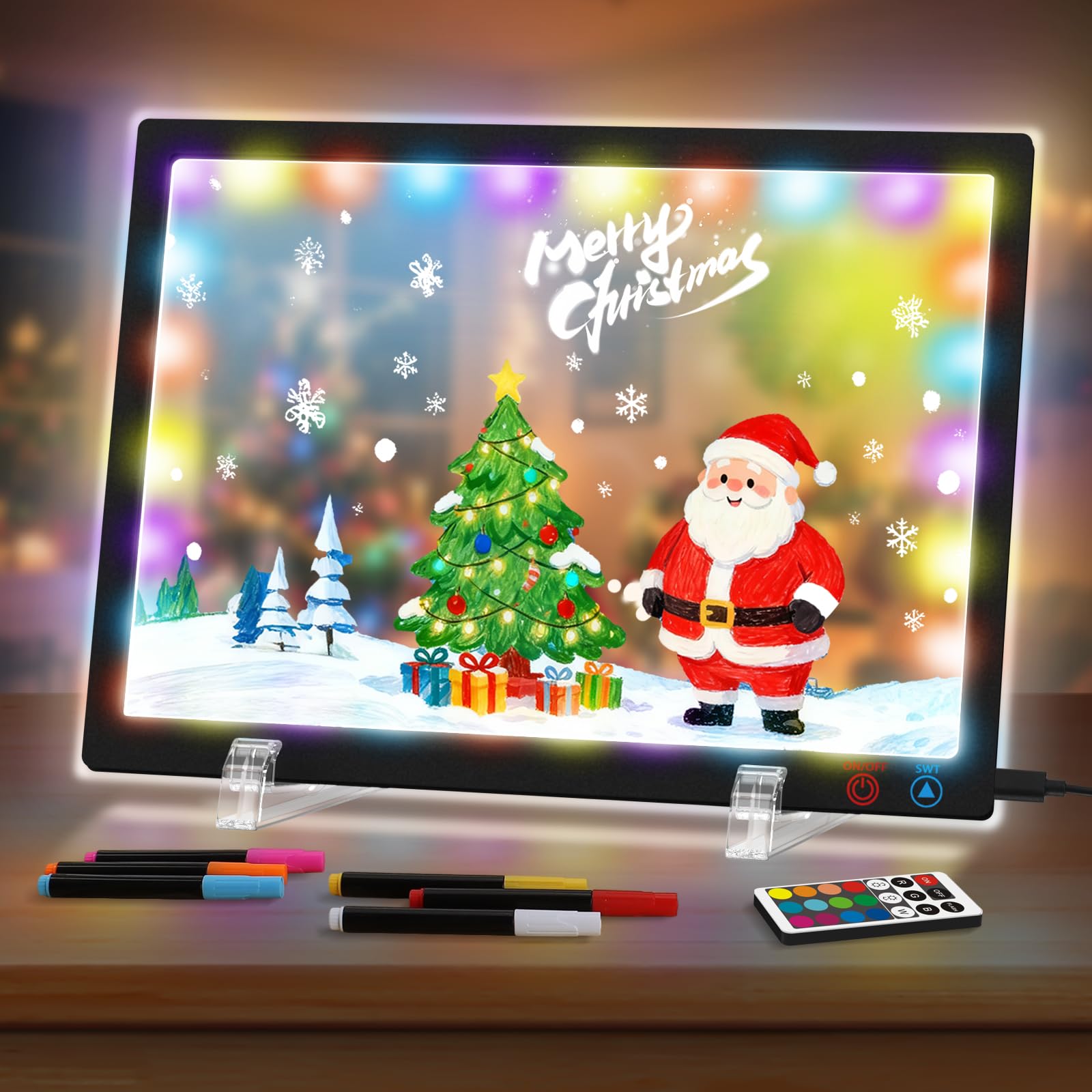 KEAMIMU LED Note Board color modes illuminate vibrant kid drawings and notes.