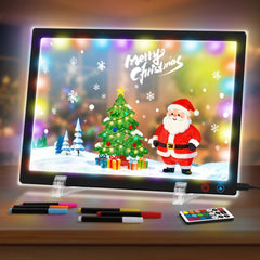 KEAMIMU LED Note Board color modes illuminate vibrant kid drawings and notes.