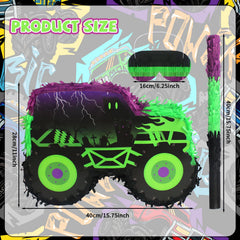 Kedaijin monster truck pinata side view showing colorful details for truck-themed celebrations.