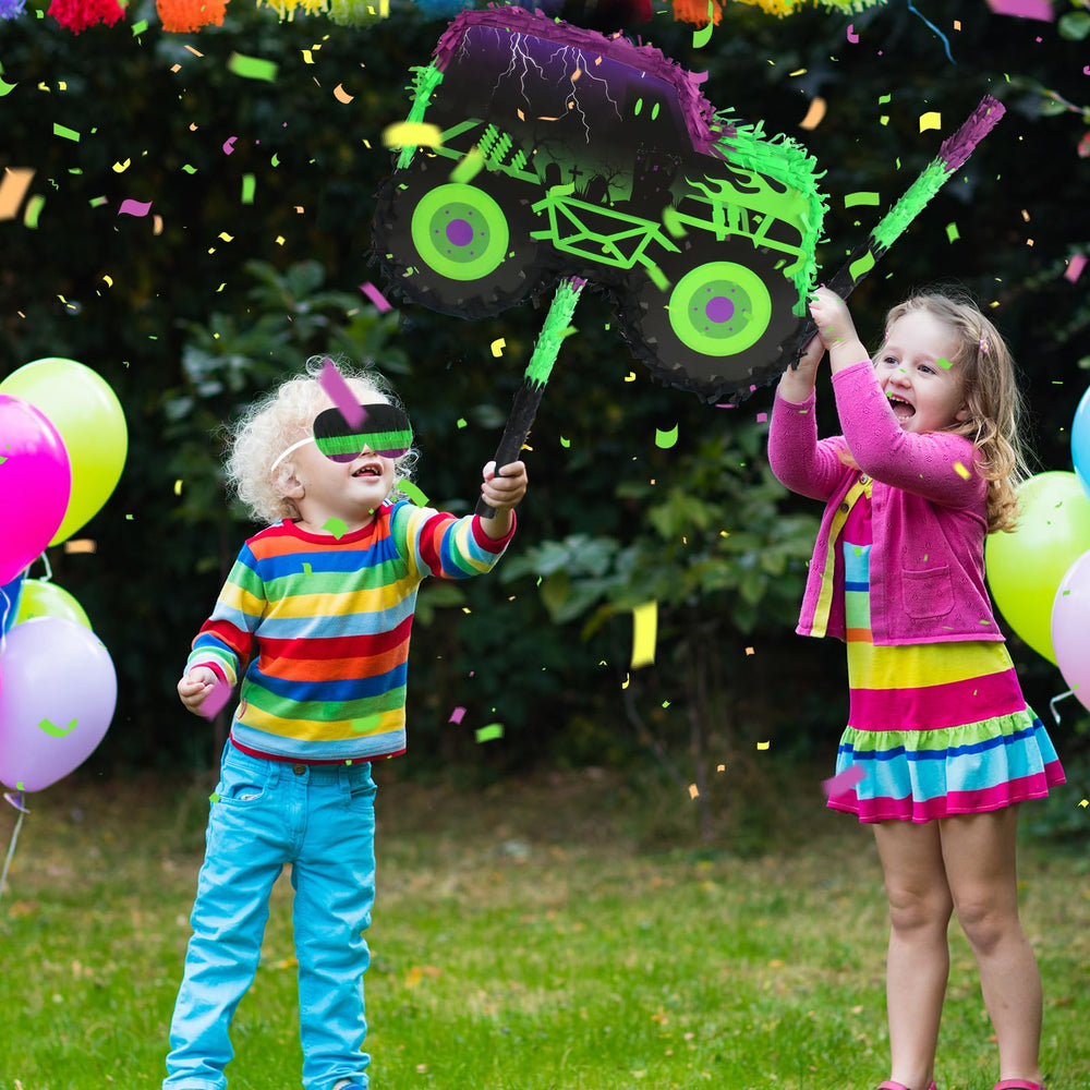 Kedaijin monster truck pinata size shown for treat-filled fun.
