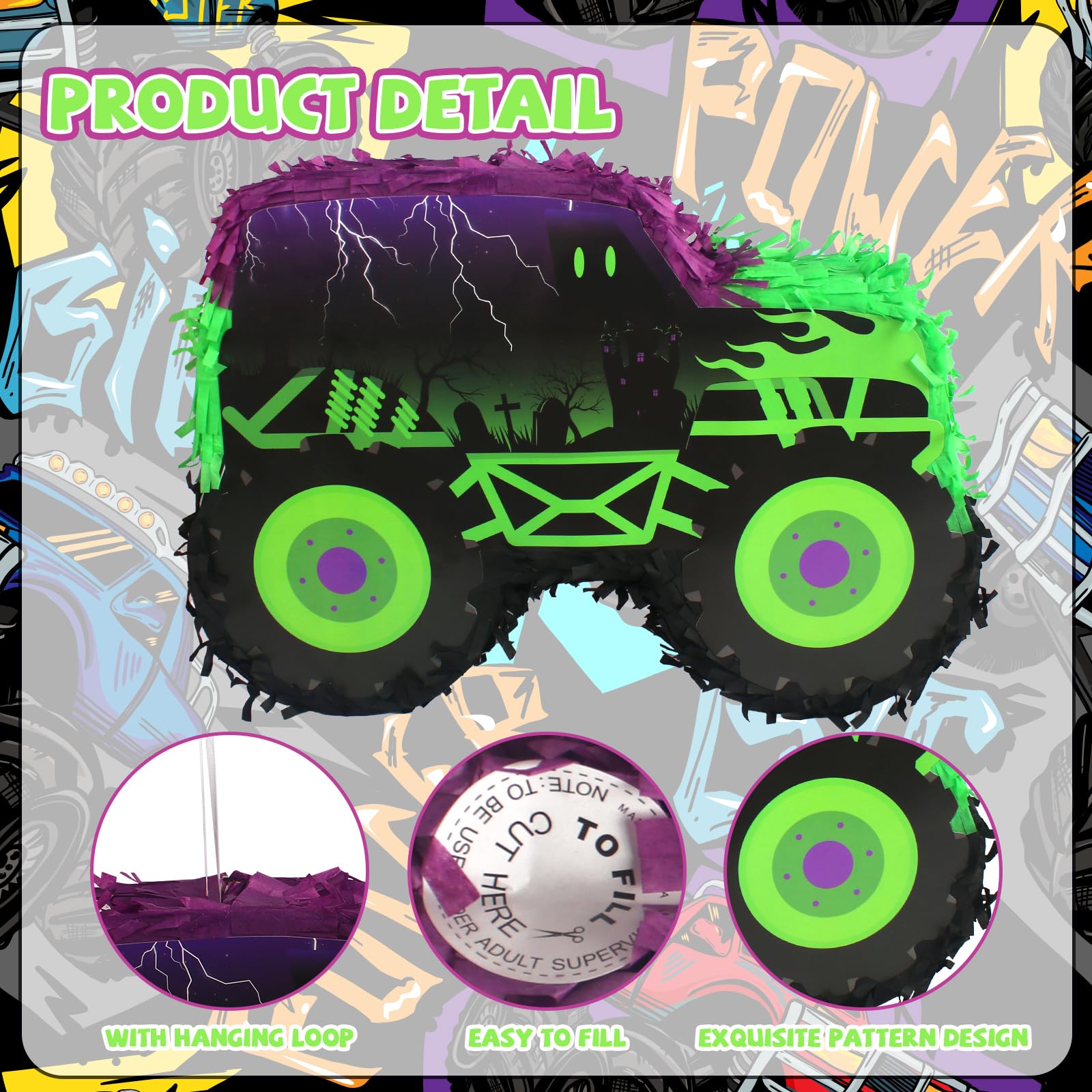 Kedaijin pinata top fill hole for easy loading of candy or prizes.