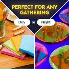 Kedudes neon party table setup creates cohesive vibrant look