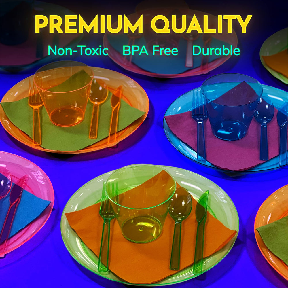 Kedudes neon utensils forks knives spoons safe disposable for events