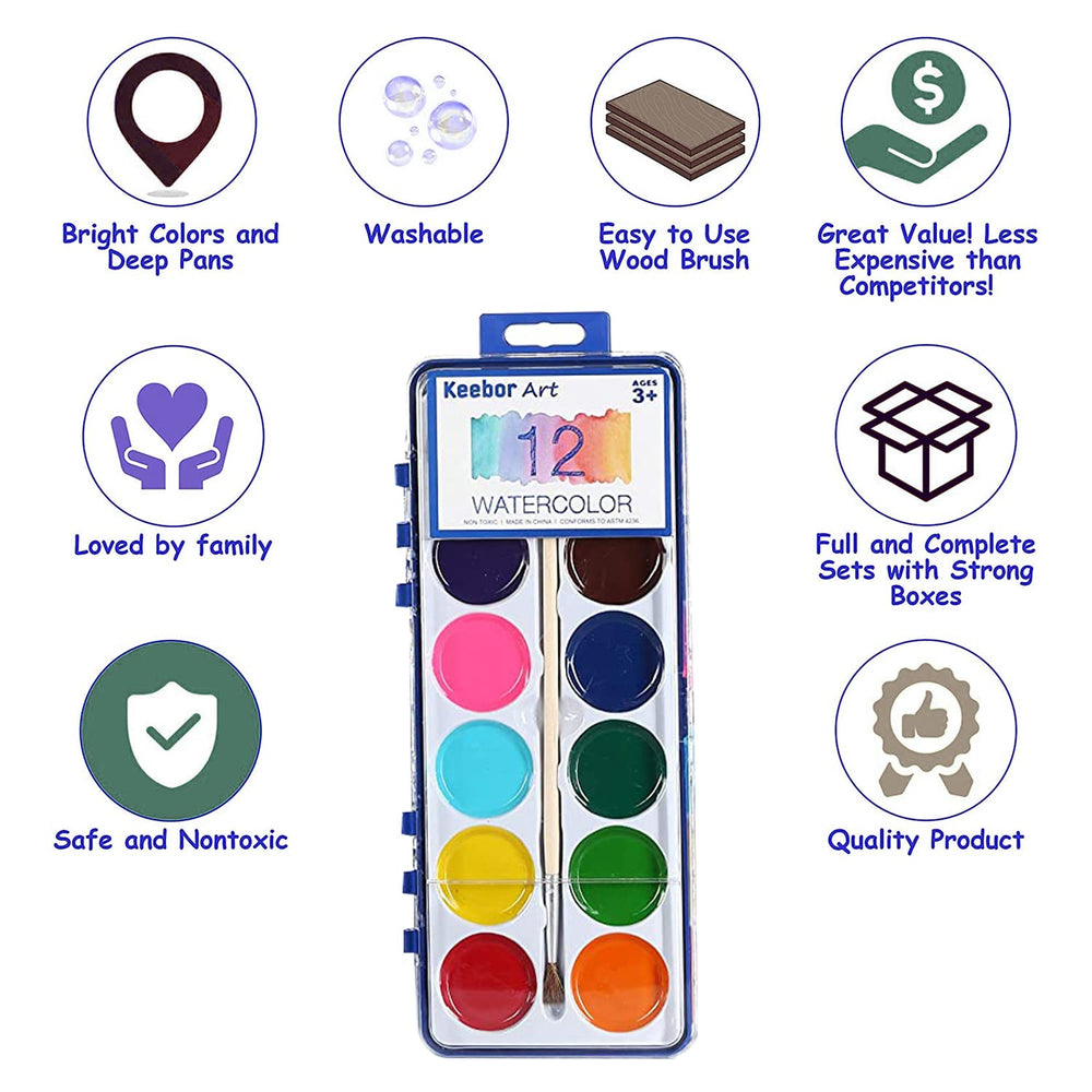 Keebor paint tray with hard cases and brush for organized art sessions.