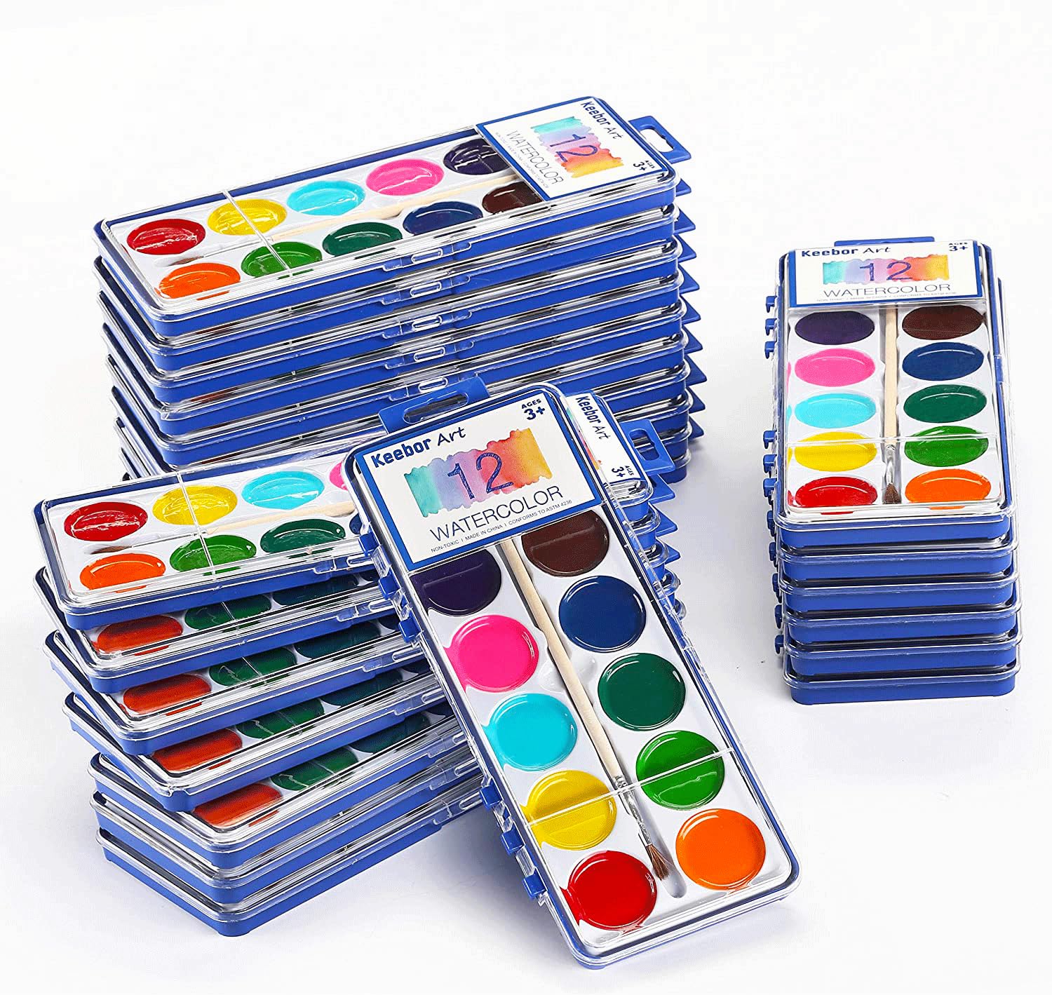 Keebor watercolor palette with 12 colors for kids, vibrant blends and easy cleanup.