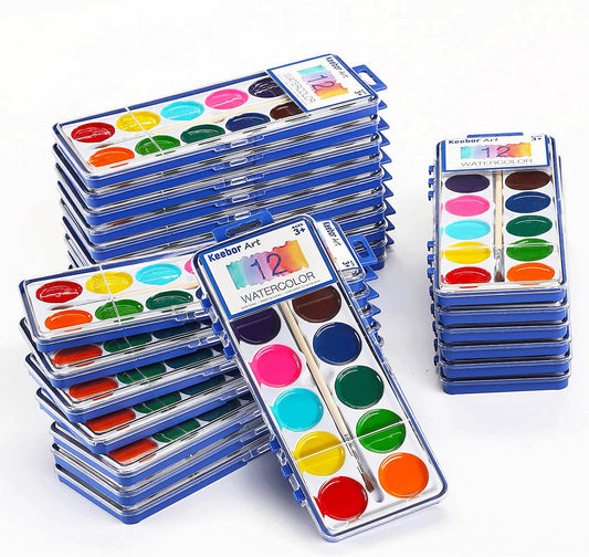 Keebor watercolor palette with 12 colors for kids, vibrant blends and easy cleanup.