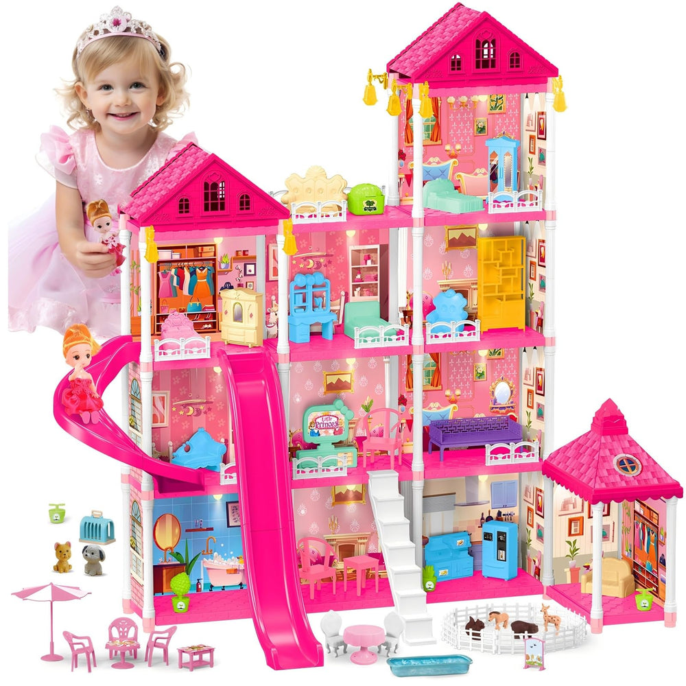 Keefun 4-story doll house pink villa for imaginative play and storytelling