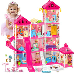 Keefun 4-story doll house pink villa for imaginative play and storytelling