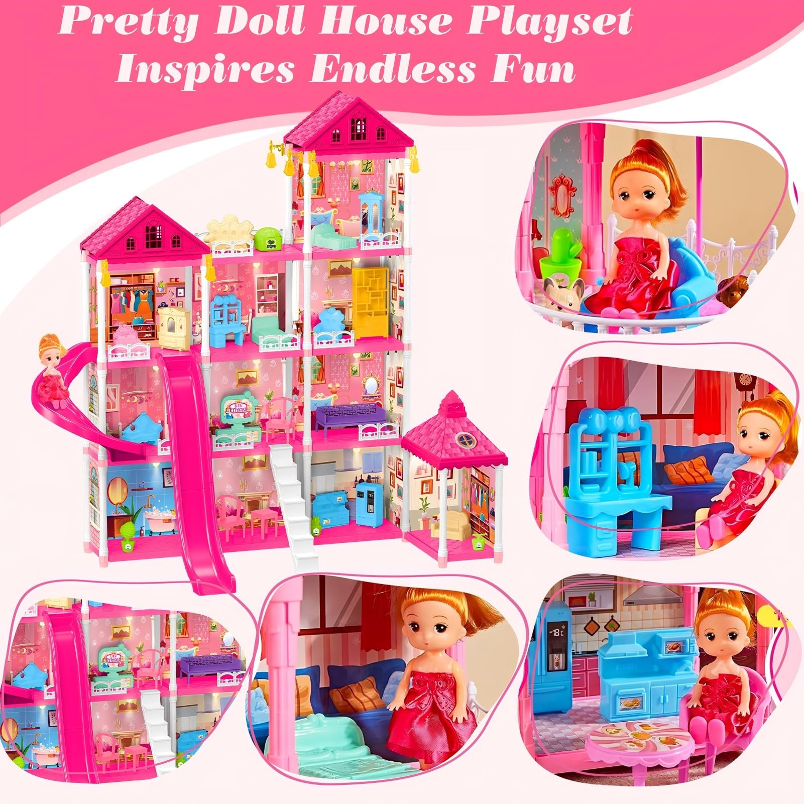 Keefun doll and puppies with the doll house for storytelling