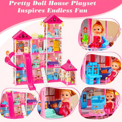 Keefun doll and puppies with the doll house for storytelling