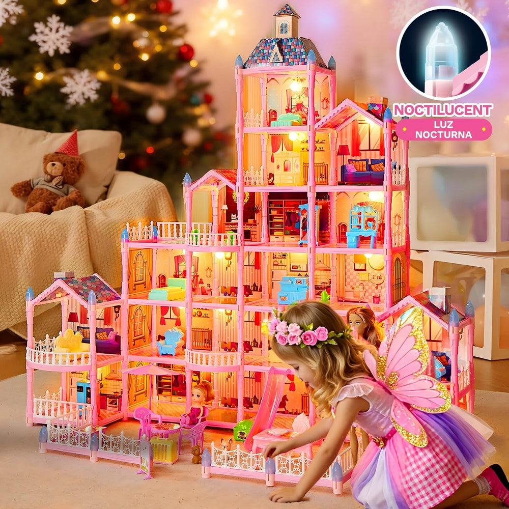 Keefun doll house with stairs and slide for active pretend play