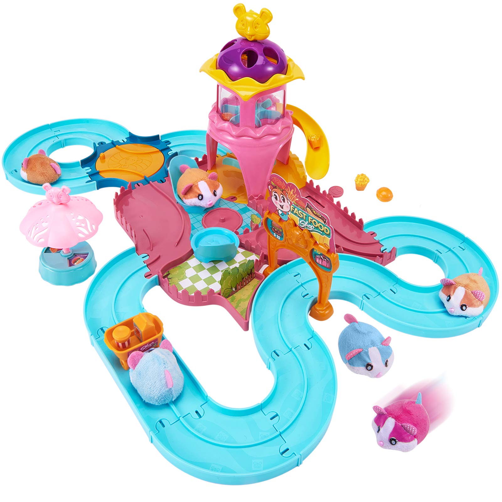 Keejoy hamster track toys package shows colorful components for easy assembly
