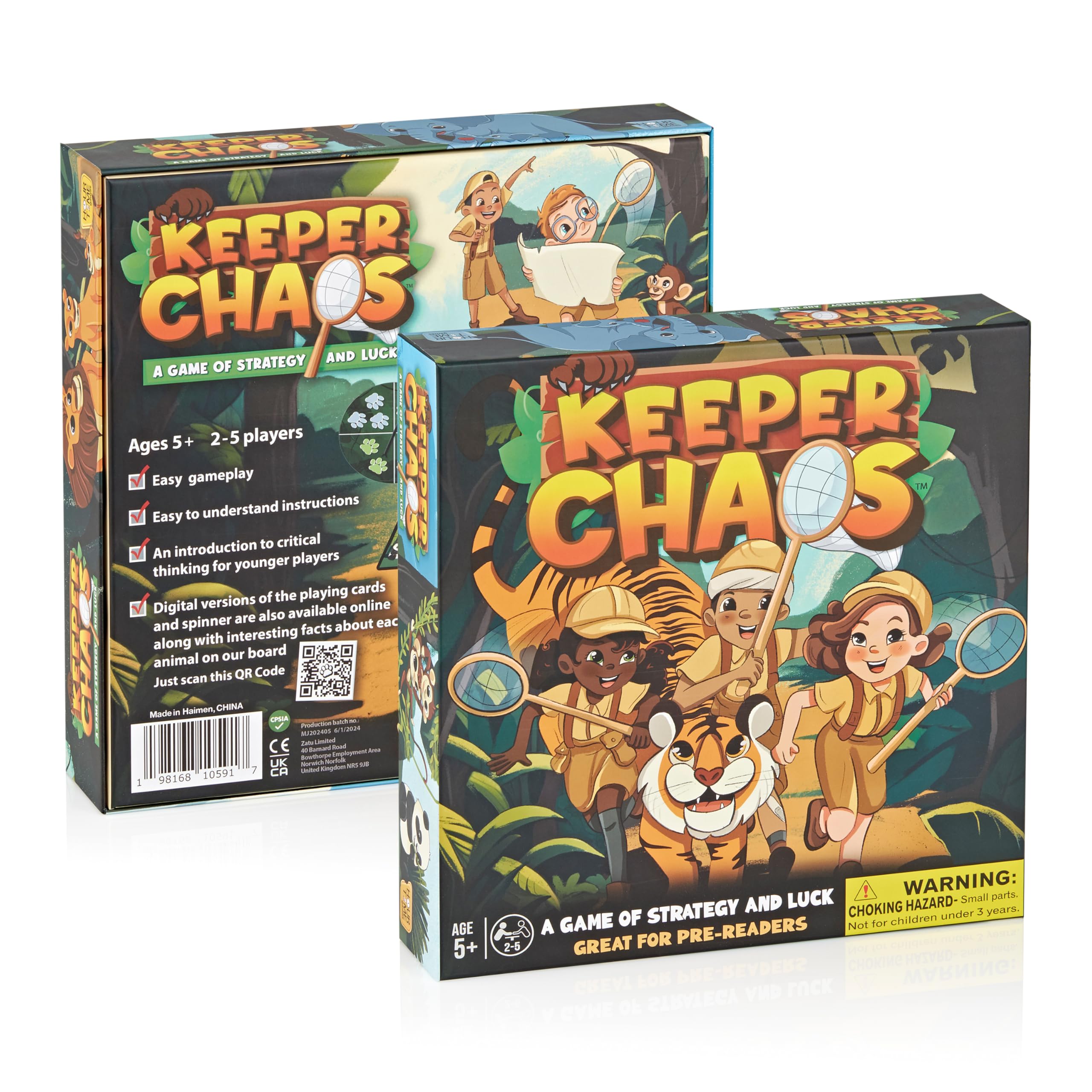 Keeper Chaos zoo-themed game box with colorful animal art for family night