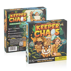 Keeper Chaos zoo-themed game box with colorful animal art for family night