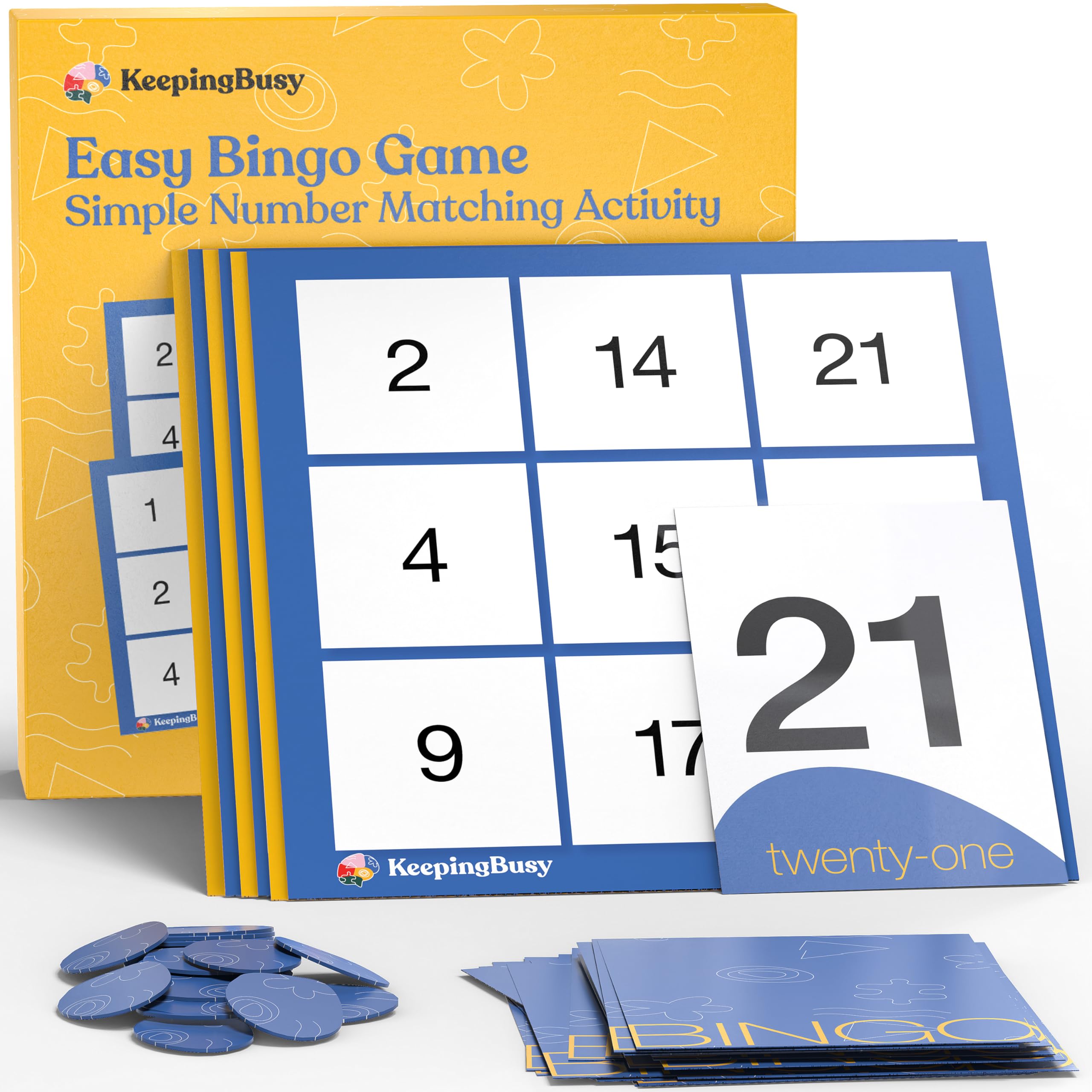 Keeping Busy bingo dementia calling cards, large and legible for inclusive group play.