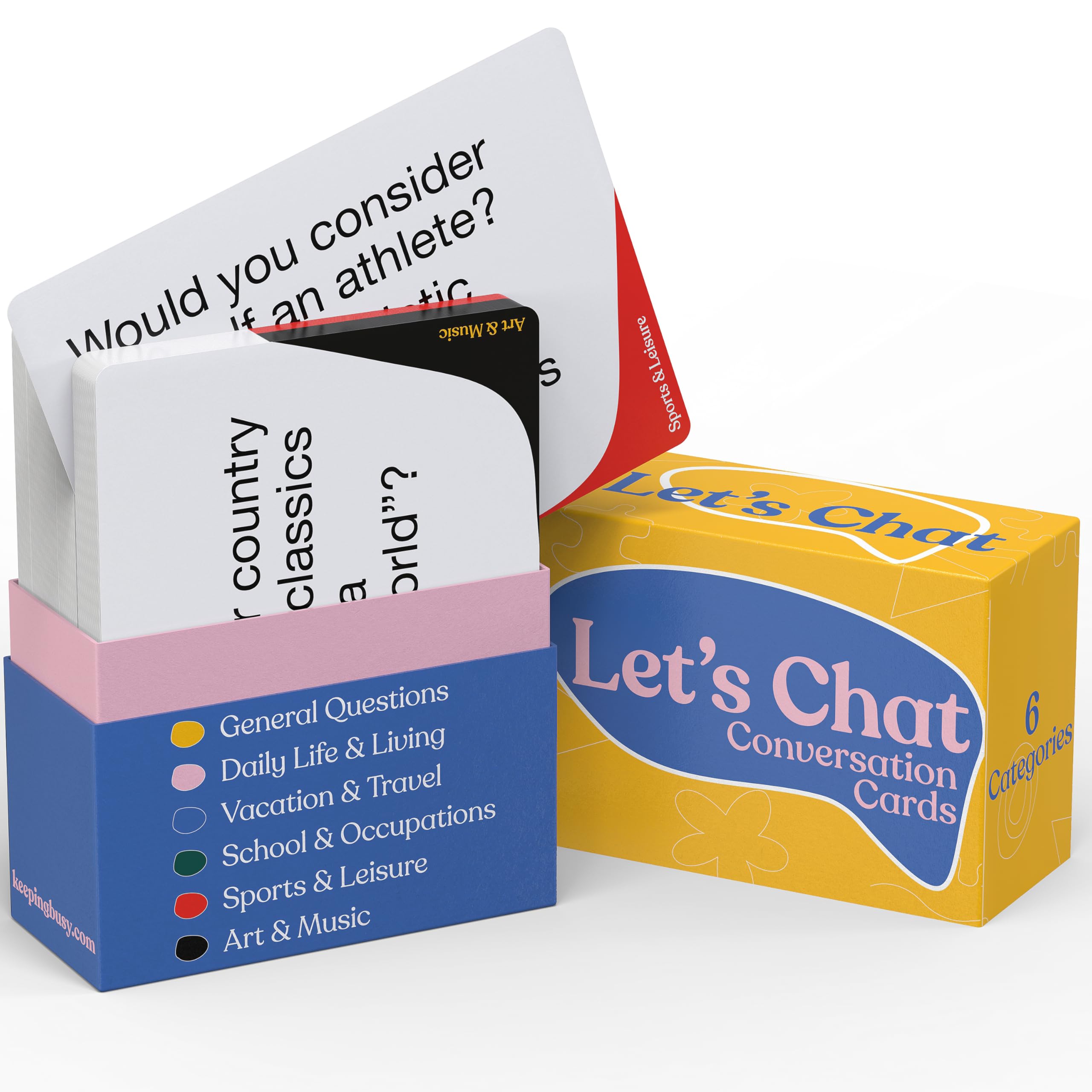 Keeping Busy Lets Chat cards cover inviting group dialogue for seniors.