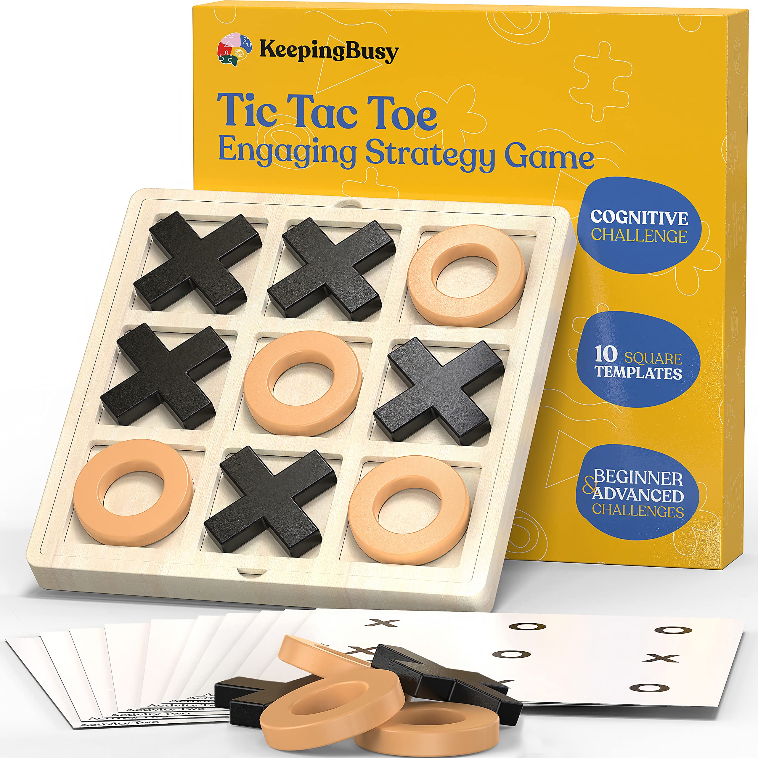 Keeping Busy wooden tic tac toe templates with large pieces for easy handling at home.