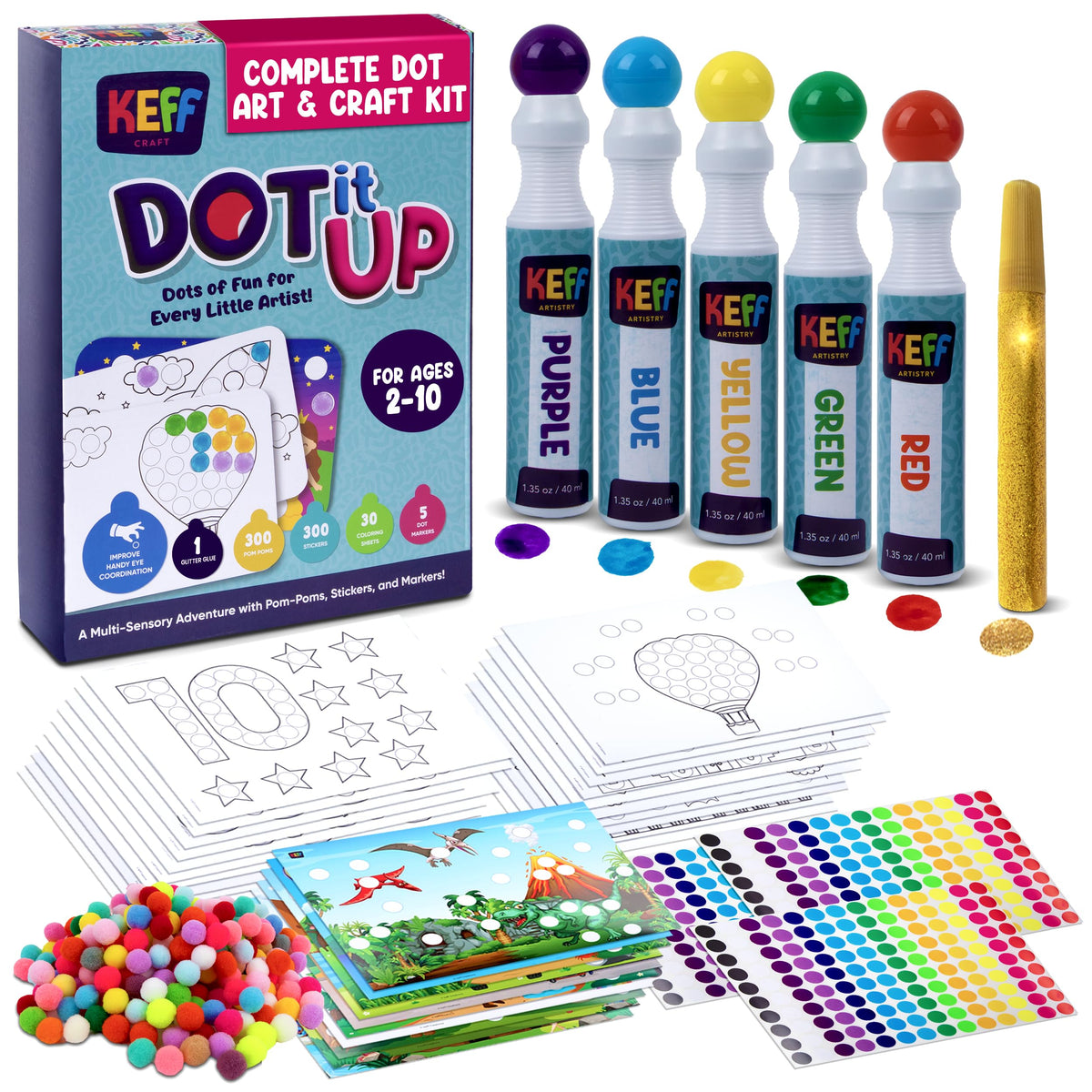 KEFF Dot Art Kids five dot markers for creative, mess-free projects