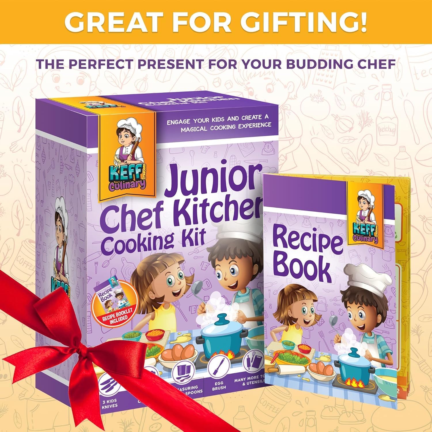 KEFF gift packaging makes this kids kitchen set a charming surprise