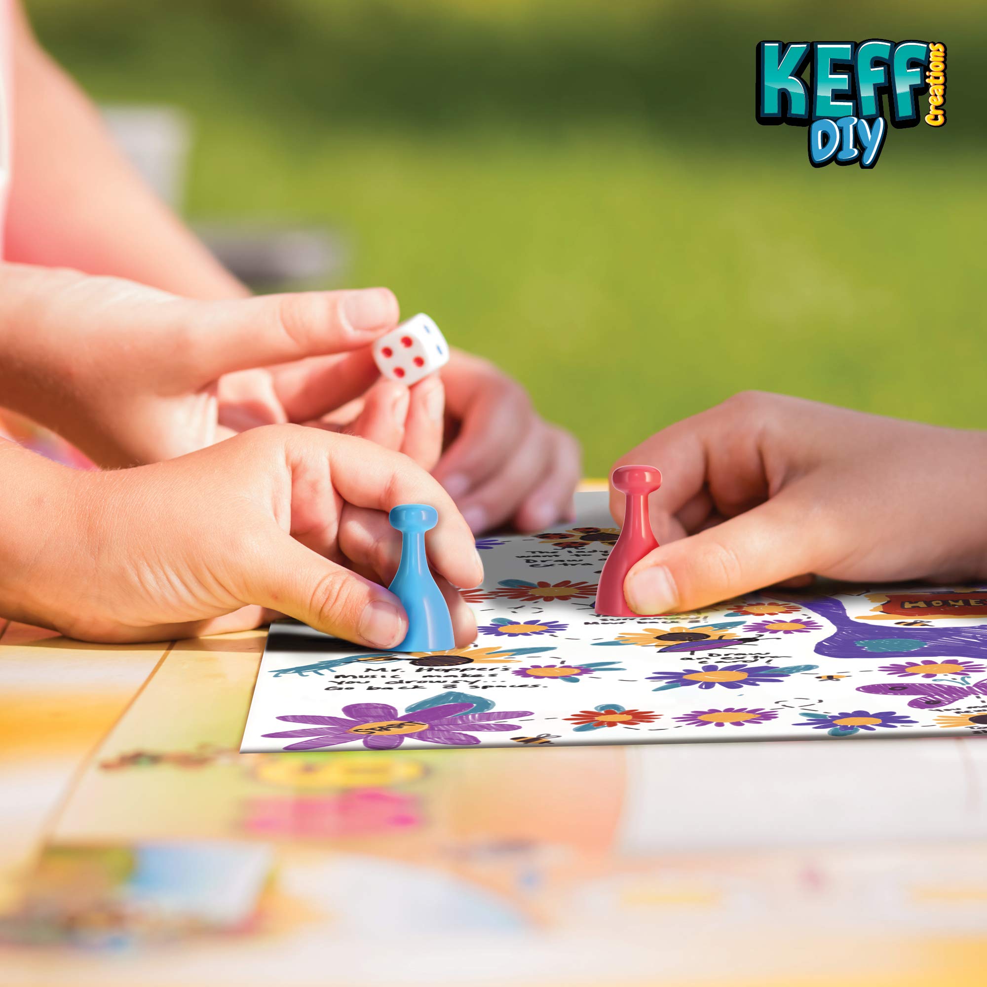 KEFF Make Your Own Board Game Set spinner for added twists and fun.
