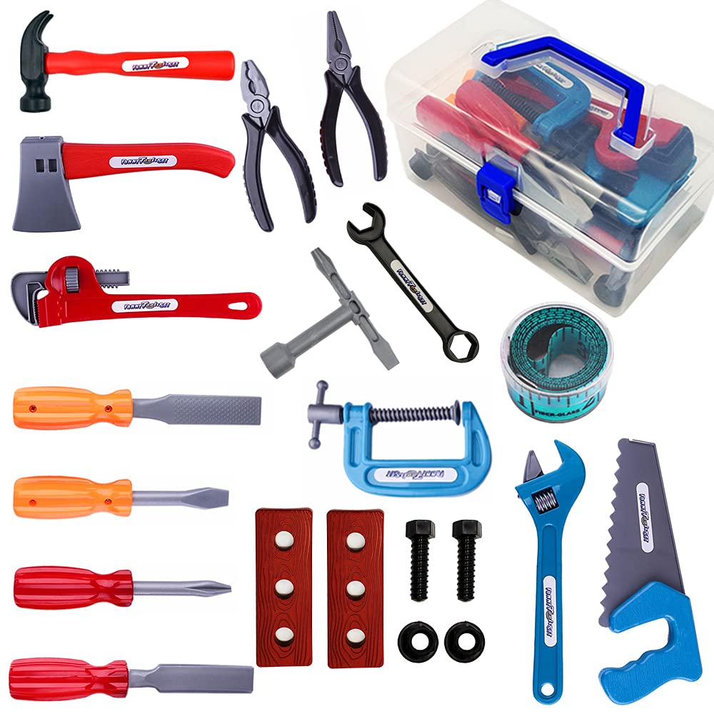 KEJIH 21pc tool set box open for organized pretend play.