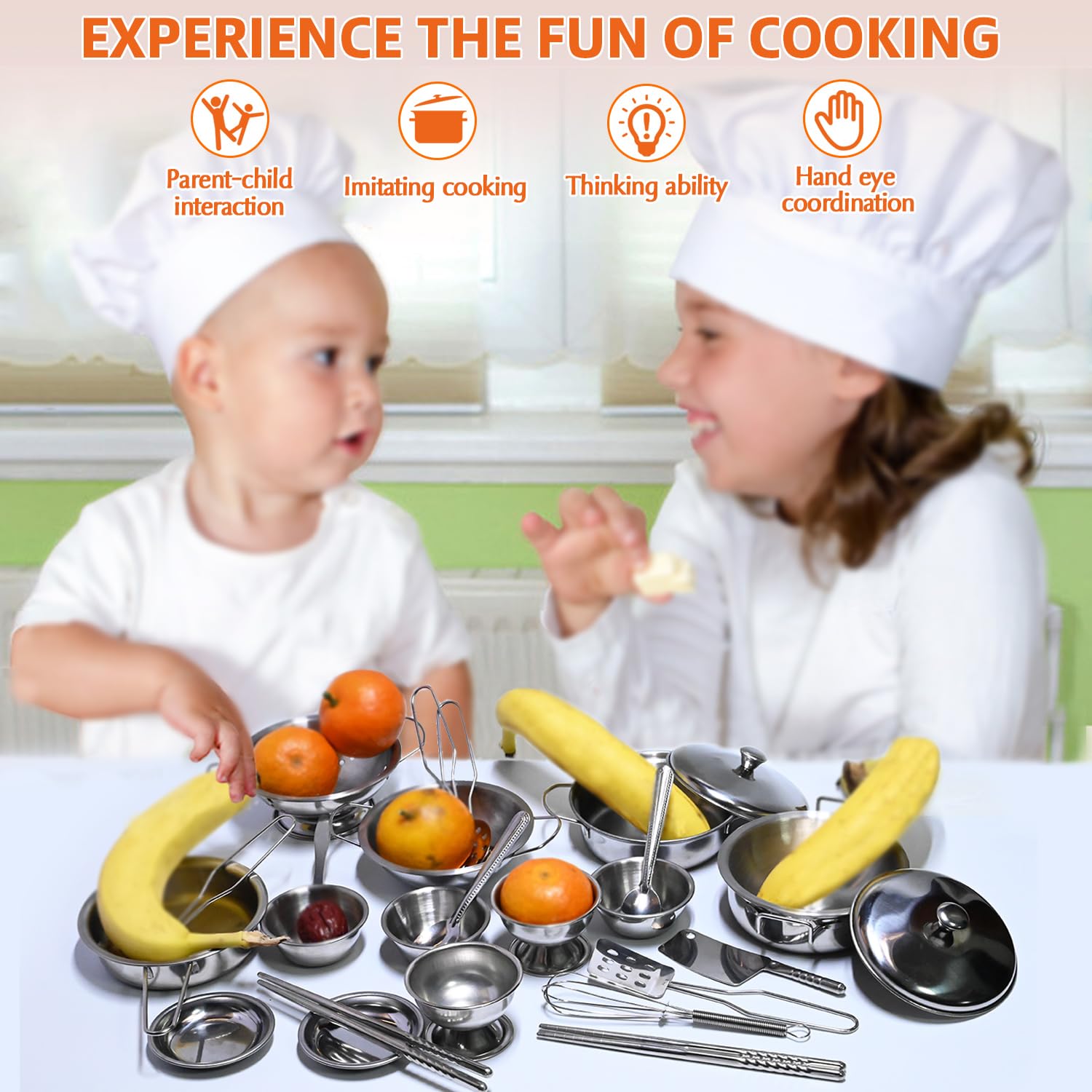 KEJIH stainless steel utensils set with utensils visible for role play and cooking