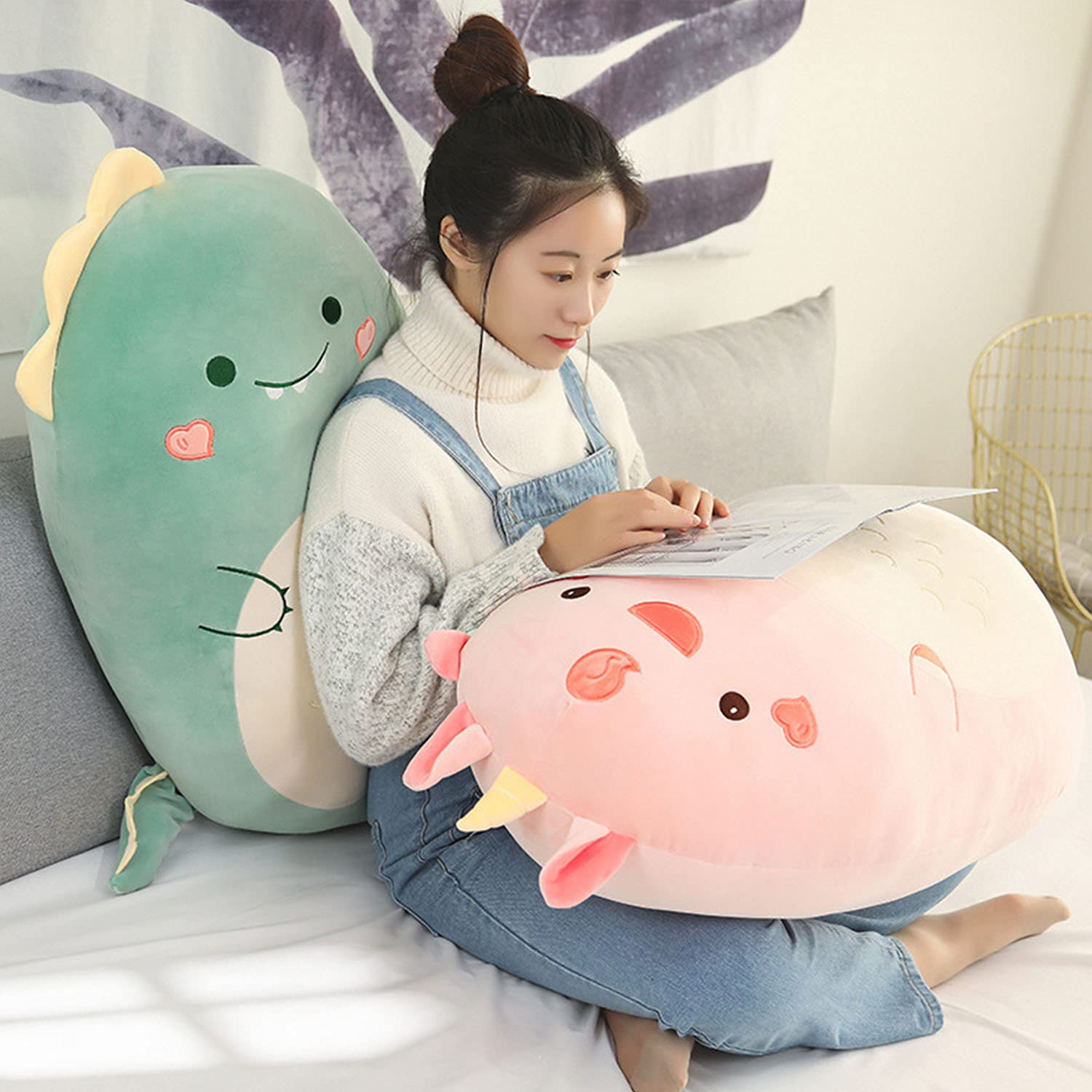 Kekeso dinosaur plush hug pillow back view, a cute decor piece