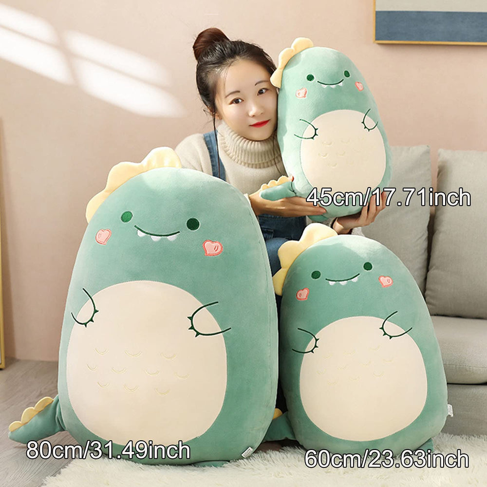 Kekeso dinosaur plush hug pillow in bed, perfect for reading and naps
