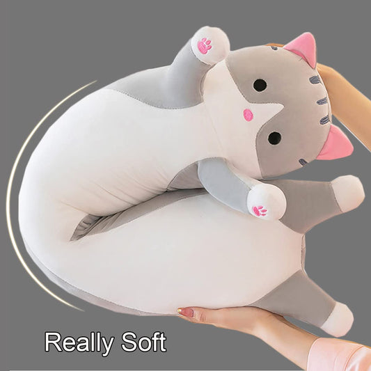 Kekeso giant cat pillow gray texture closeup shows soft fabric.