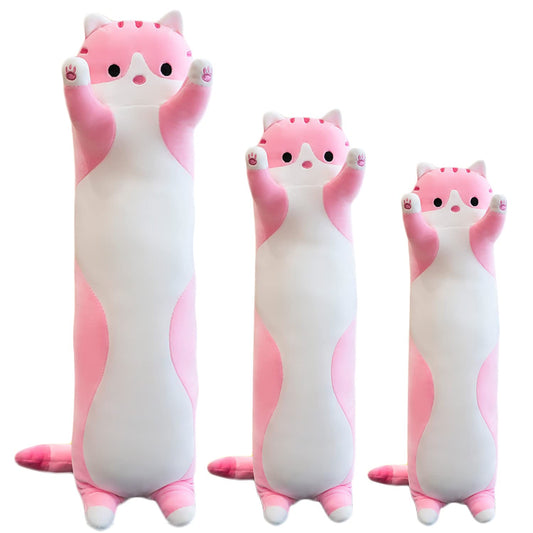 Kekeso giant cat pillow pink 90cm, ultra-soft plush for cozy cuddling.