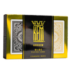 KEM Arrow Black and Gold twin decks ready for casino-grade, reliable play.