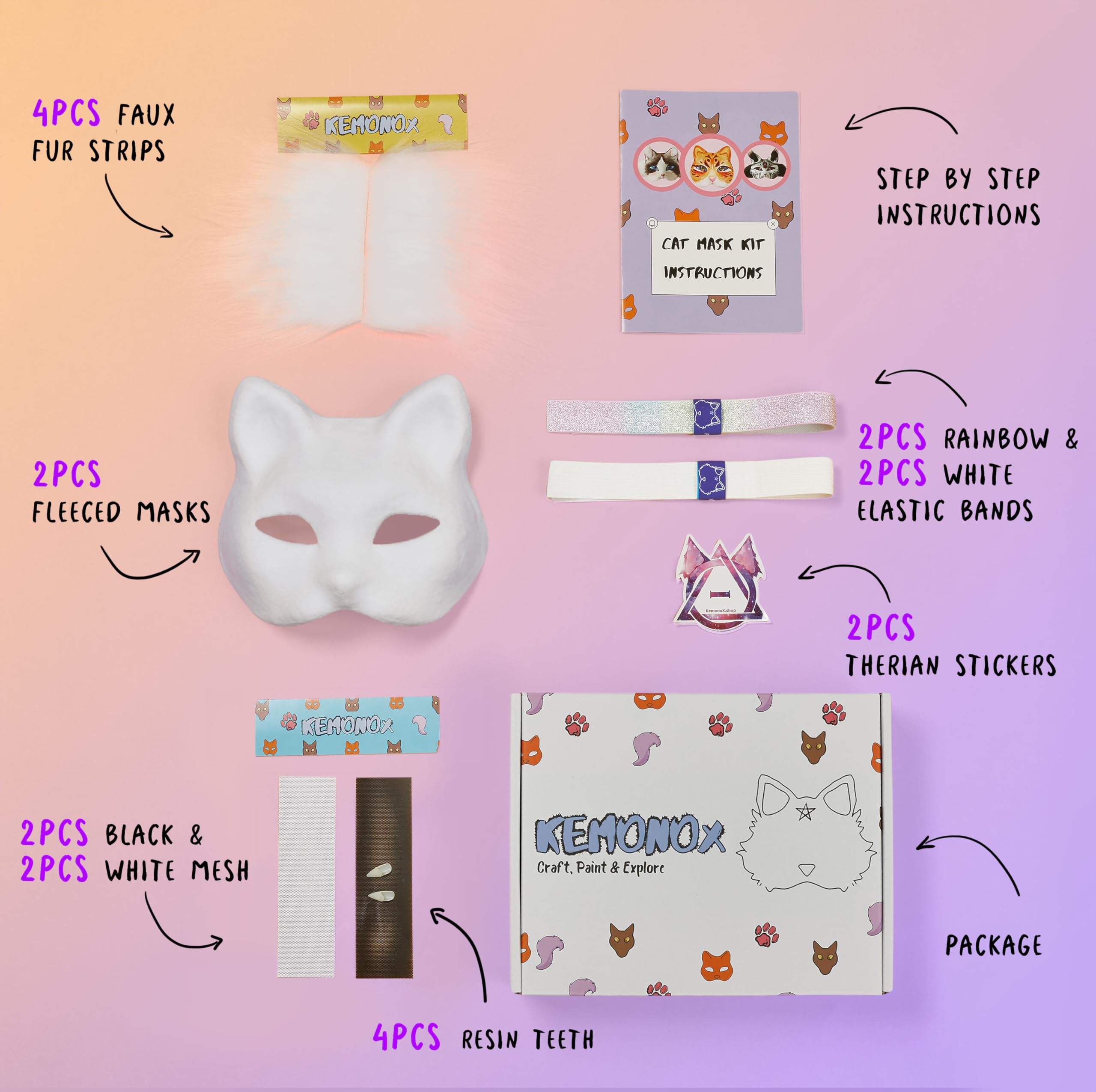 Kemono-X dense faux fur strips add realistic texture to cheeks.