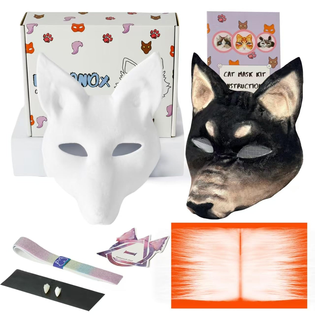 KemonoX white fleeced wolf mask base provides a soft, paint-ready surface for customization.