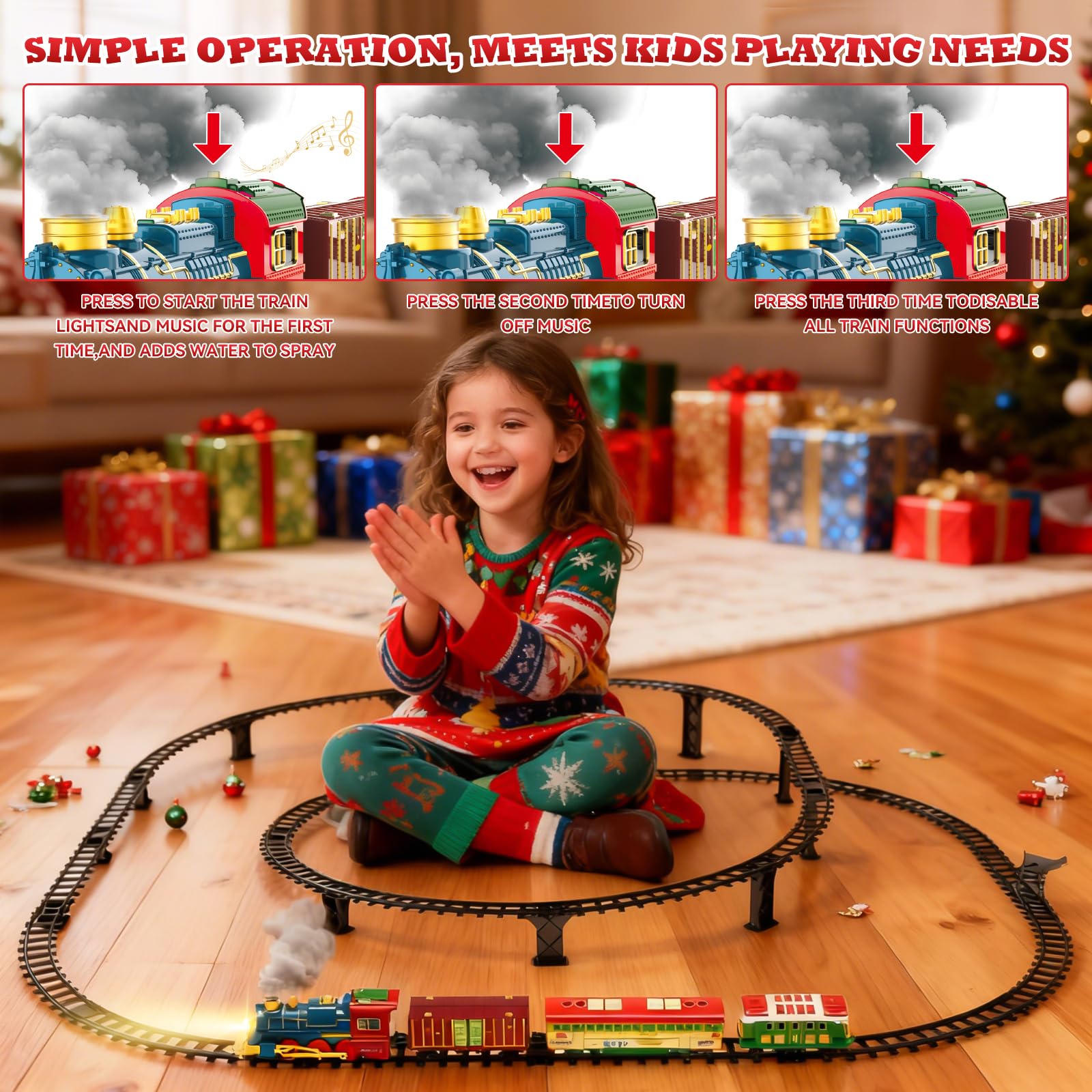 kenvc Train Set headlights illuminate the track during pretend railway adventures